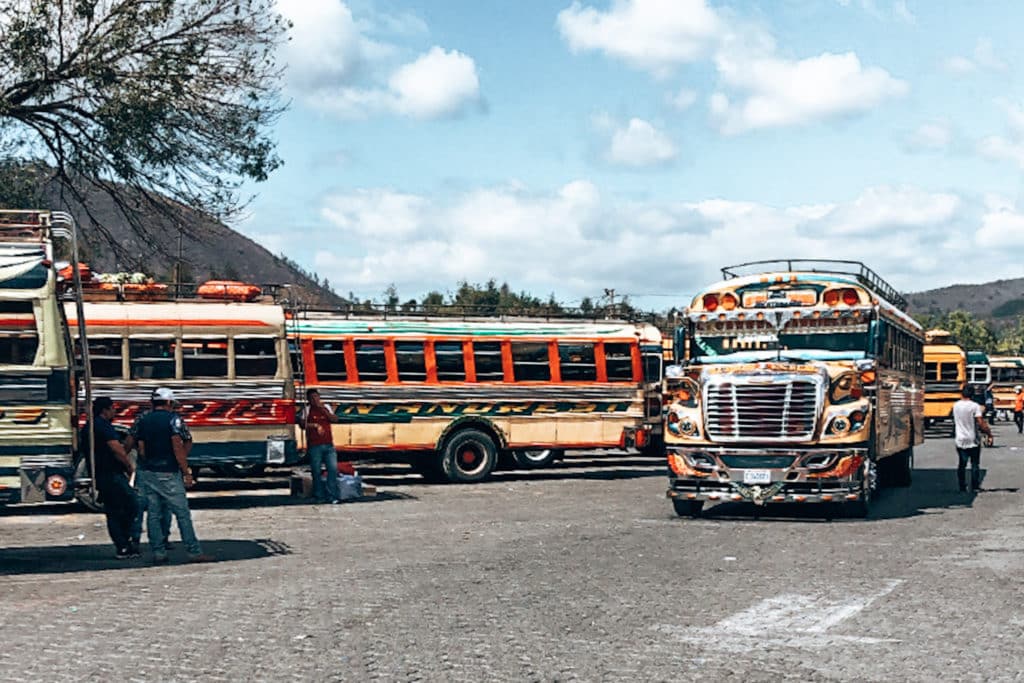 Chicken buses in Guatemala